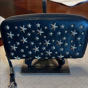 Jimmy Choo Black Leather Star-Stud Zip Wristlet GUC leather is so nice